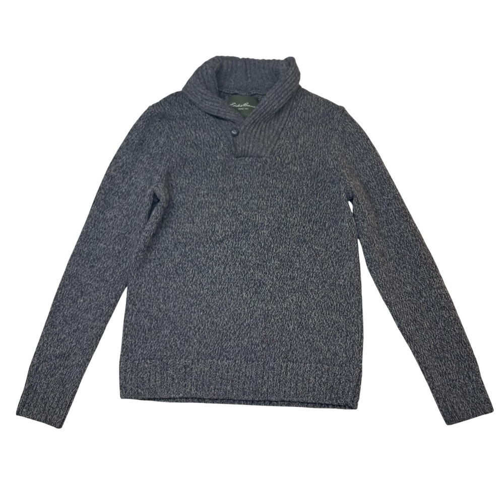 Eddie Bauer Sweater Mens Small Gray Lambswool Shawl Collar Winter Preppy Classic